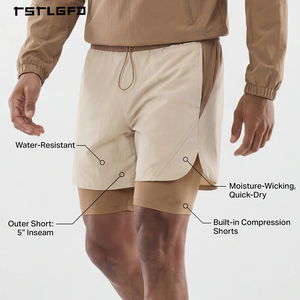 Premium Men's <b>Layered</b> Athletic Shorts Relaxed Cut Polyester Spandex Built-in Compression Liner - Product Image 4