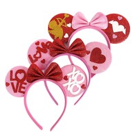 Serre-tête de haute qualité avec nœud papillon en forme de cœur scintillant, motif Mickey LOVE pour la Saint-Valentin, accessoire de décoration pour fête