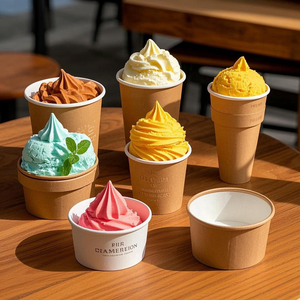 5 oz 150 ml Disposable Ice Cream Cups Waterproof and Oil-Proof Food-grade Material Compostable Kraft Paper Bowls Wholesale