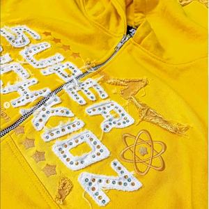 ชุดวอร์มผ้าฝ้ายแท้ 100% สำหรับฤดูหนาว แบบยูนิเซ็กซ์ ตกแต่งด้วยงานปักลาย апплика  งานปักลายพิมพ์  งานปะติด  ย้อมสีพื้น  ขอบดิบ  ประดับด้วยคริสตัล - Product Image 3