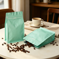 Sachet de café à fond plat coloré personnalisé en usine, refermable avec fermeture éclair et valve de dégazage pour le stockage alimentaire