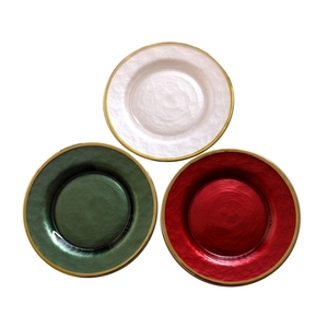 Plat de fête de mariage rond <span class=keywords><strong>vert</strong></span> moderne plat de haute qualité en gros Design rétro fabriqué à la machine écologique sous plaque de verre - Product Image 1