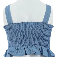 Ensemble assorti d'été 2 pièces en jean léger pour petites filles : Crop top à bretelles spaghetti à volants et boutons en bois, et short taille haute à nœud
