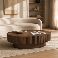Table basse ovale en bois massif, design minimaliste moderne, rayée, pour salon, meubles de maison, écologique, durable, table à thé noire