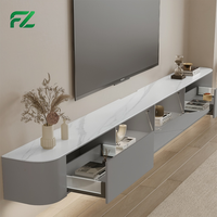 Mueble Flotante para TV de Aluminio Blanco Simple de 80 Pulgadas con Puerta Corredera y Cajones, Estilo Hotel de Lujo 5 Estrellas