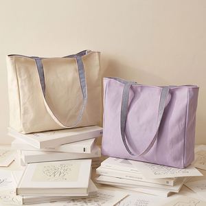 Bolsa de Mano de Lona de Algodón con Asa a Rayas, Logotipo Personalizado, Gran Capacidad, Reutilizable, para Compras o Playa - Product Image 1