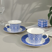 Théière bleue illimitée de luxe légère tasse à café service à thé de l'après-midi tasse à café de bureau théière en porcelaine