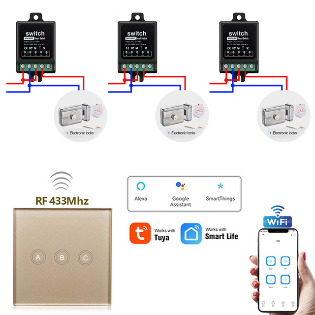 Rf 1/2/3 Gang 3 Way 24 Volt Wireless Remote Control  Interruptor Smart Wifi Switch Tuya Mini Wifi Smart Switch Tuya Switch