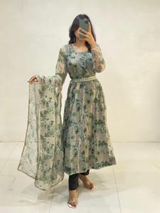 Costume Anarkali en soie d'organza pur et doux imprimé ensemble de vêtements pakistanais pour femmes au prix de gros - Product Image 3