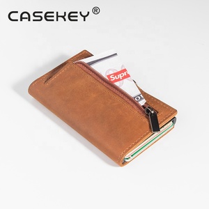 Casekey Mens Zipper Metal Pop up <b>Wallet</b> Rfid Protector Leather Credit Smart Card <b>Holder</b> for Men - Product Image 6