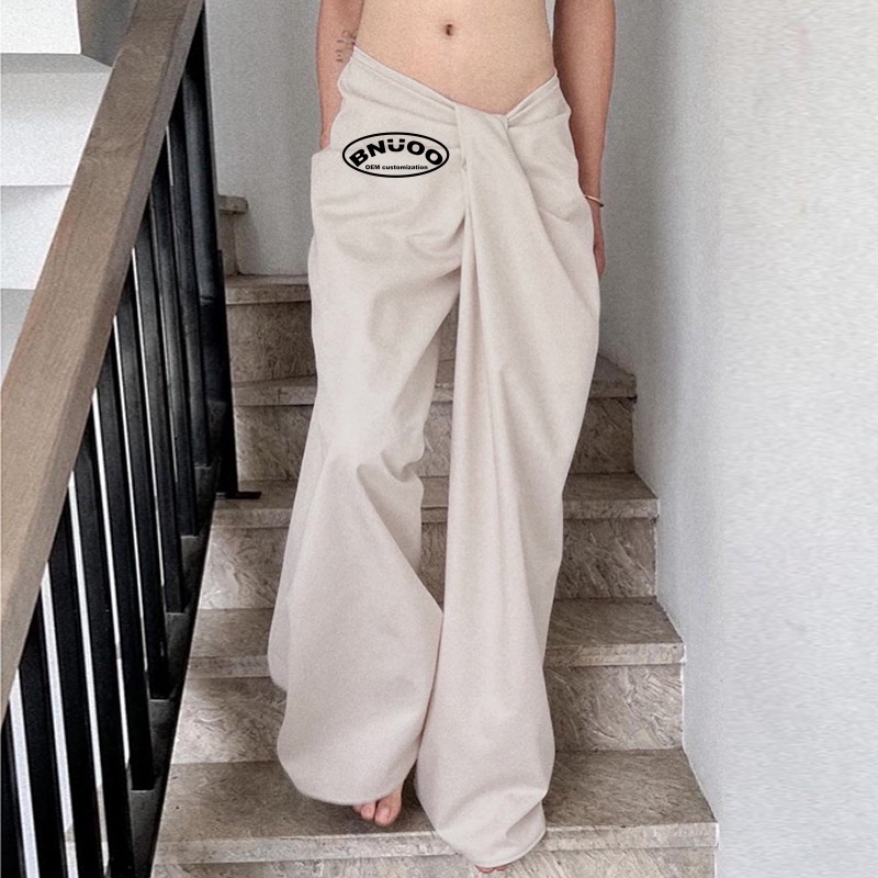 Solid Color Long Pants Draped Wide