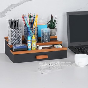 Wooden Cosmetic Display Rack With Drawers 3 Tier <b>Desktop</b> Makeup Organizer Storage <b>Shelf</b> For Beauty Products - Product Image 2