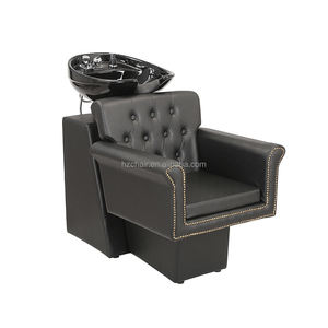 Chaise de lit <span class=keywords><strong>avec</strong></span> shampoing et cuir synthétique noir pour les salons de coiffure et de beauté et les salons de coiffure - Product Image 1