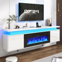 Mueble de TV Flotante Moderno con Chimenea Blanca y Luces LED, Centro de Entretenimiento, Mueble para Sala de Estar, en Oferta