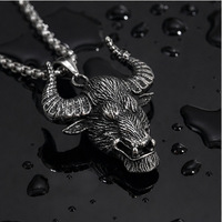 Yunnique – collier avec pendentif tête de taureau en acier inoxydable, style vintage, bijoux en forme d'animal pour hommes, chaîne à maillons au design géométrique, JD215