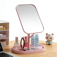 Miroir de maquillage rotatif créatif pour bureau, miroir de vanité simple face avec rangement, base détachable, design carré, cadre en plastique