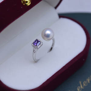 Freshwater 8-9mm White Round Pearl Ring for Female S925 Silver Simple Style with Strong Light and Fine Flaws - Product Image 4
