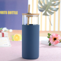 Gobelet en verre borosilicate à paroi simple avec couvercle en bambou, paille et manchon en silicone, 500ml/750ml, écologique pour adultes, thé au lait