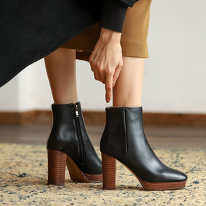 Delle donne <span class=keywords><strong>Stivali</strong></span> Tacco Alto Scarpe di Cuoio Genuino Della Caviglia Bootie 11 centimetri di Spessore Con I Tacchi Alti Botas Damen Chaussure Talon Femm Bottine Scarpata <span class=keywords><strong>donna</strong></span> - Product Image 4