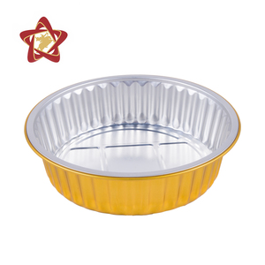870ml có thể tái chế cấp thực phẩm vàng Nhôm lá tròn dùng một lần Takeaway <span class=keywords><strong>container</strong></span> thực phẩm với lá và nắp nhựa - Product Image 2