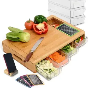 Muli Function New design bamboo board to cut 4 in 1 kitchen cutting board with holder and containers