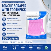 Grattoir à langue professionnel 2 en 1 en plastique avec cure-dent pliable, nettoyeur de langue portable pour une haleine fraîche, soin d'hygiène buccale
