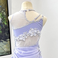 Robe de danse lyrique pour filles G018, couleur violet clair, avec strass floraux et jupe en maille irrégulière, costume de scène contemporain pour enfants
