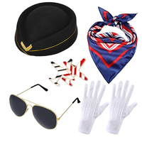 Accessoires de costume d'hôtesse de l'air pour femme : chapeau de serveur, écharpe, lunettes de soleil, gants, vêtements pour fête d'Halloween