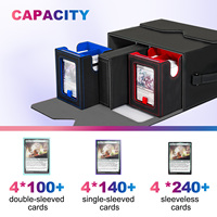 JUZI Vente en gros de boîtes à cartes modulaires en cuir PU à 4 niveaux avec plateau à dés, boîte de rangement pour cartes avec porte-cartes magnétiques 35PT