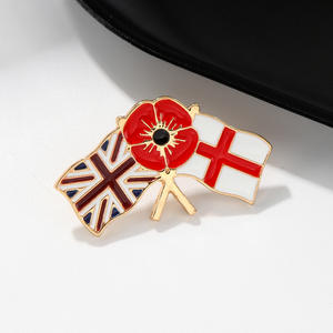 Mohn blume Vereinigtes Königreich St Georges Cross Doppel flagge Brosche Mode Emaille Anstecknadel Abzeichen - Product Image 2