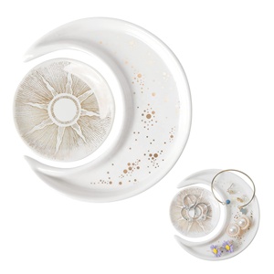 Plat Jardinière En Céramique Biscuit – Prêt à Peindre – Motif Lune Et Soleil – Émaillé Intérieur