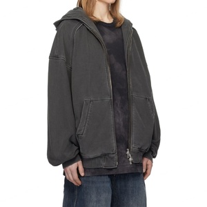 Sweat à capuche personnalisé pour homme, épais, coupe oversize, en molleton bouclette, épaules tombantes, coupe courte et carrée, ample, entièrement zippé, double couche, teint - Product Image 2