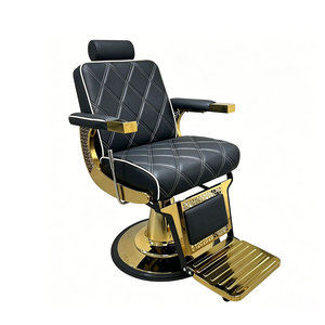 Fauteuil de coiffure haut de gamme avec structure métallique durable, base dorée, pivotant à 360°, en cuir PU de luxe - Product Image 1