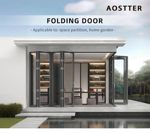Puerta Plegable Corredera <span class=keywords><strong>de</strong></span> Aluminio para Exteriores, Comercial, <span class=keywords><strong>con</strong></span> Doble Acristalamiento Panorámico, Aislamiento Térmico, Color Negro Moderno, AOSTTER NFRC AS2047 - Product Image 3