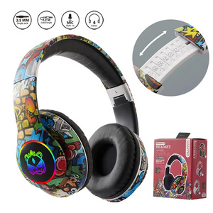 <span class=keywords><strong>Casque</strong></span> <span class=keywords><strong>sans</strong></span> fil supra-auriculaire Cool Graffiti en promotion avec interface carte TF, pliable, réglable, lumière RGB, Bluetooth - Product Image 1