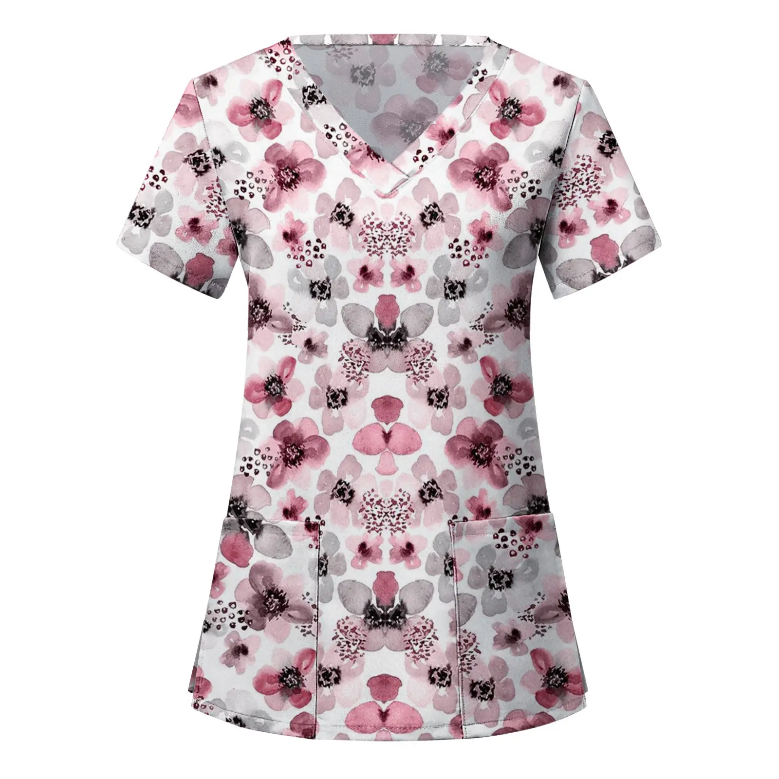 Uniforme médico personalizado para enfermera, camiseta informal con estampado Floral de manga corta y cuello en V, uniforme clínico, blusa holgada, uniforme