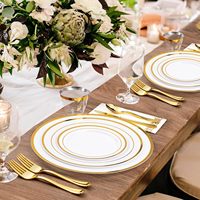 50er-Pack 12 Zoll Weiße Platzteller mit Goldrand, für Speiseteller, Plastikteller für Abendessen, Hochzeit, Party, Neujahr
