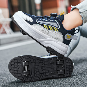 Chaussures à roulettes unisexes à 4 roues, roue avant amovible, semelle extérieure TPR double usage, doublure en coton, <span class=keywords><strong>taille</strong></span> 30-42, bleu/rose/orange - Product Image 1