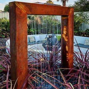 Fontaine d'eau moderne en métal, rectangulaire, pour décoration de jardin extérieur, finition naturelle, montage au sol - Product Image 5