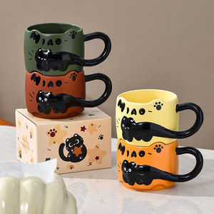 <b>Cute</b> black cat coffee <b>mug</b> stackable ceramic <b>mug</b> cup - Product Image 1