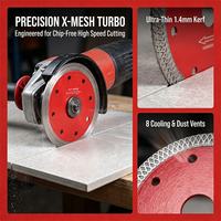 Lame de scie diamantée X-Turbo en maille de 115 mm (4,5 po) de qualité supérieure, matériau abrasif pour la découpe à sec de carreaux de céramique, de porcelaine et le meulage de l'inox