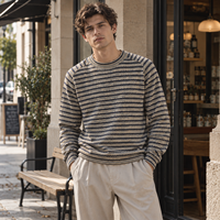 Pull d'hiver personnalisé ODM pour homme, col rond, rayures, blocs de couleur, tricoté, épais, chaud et polyvalent
