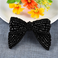 Approvisionnement direct d'usine 3D Double perles de riz patchs de cristal bricolage brodé arc coiffure vêtements chapeau accessoires en gros