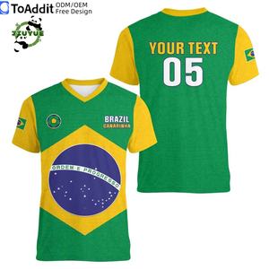 Großhandel Maßgeschneiderte Designer Hochwertige Brasilien Unisex Fußballtrikots Vamos Blau V-Ausschnitt Fußballtrikot - Product Image 2