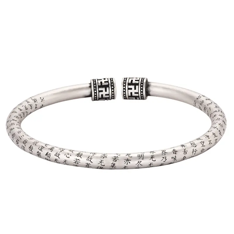 Bracelet en argent sterling vintage fait à la main avec bâton rond ouvert S999 Bracelet de luxe en argent charmes de perles de caractère