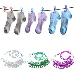 Corde à linge portable élastique coupe-vent avec 12 pinces, séchoir de voyage rétractable en gros - Product Image 4
