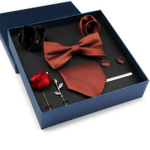 Conjunto de Corbata Naranja para Hombre 2024, Nueva Corbata de Poliéster con Estampado Paisley, Corbatas de Seda para Hombre, Pañuelo en Caja de Regalo para Padre - Product Image 1