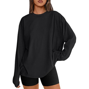T-<span class=keywords><strong>shirt</strong></span> ample à col rond en coton et <span class=keywords><strong>soie</strong></span> de lait pour <span class=keywords><strong>femme</strong></span>, 200g, manches longues tombantes, style personnalisé, idéal pour superposer - Product Image 3