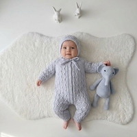 Ensemble barboteuse et bonnet en coton tricoté texturé motif losanges pour bébés garçons, tenue nouveau-né avec bonnet à nouer, Chine, délai d'échantillon de 7 jours