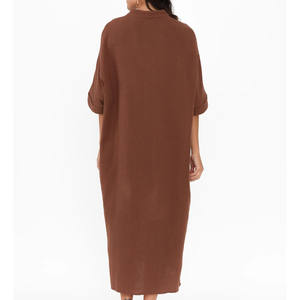 Robe en coton moka pour femmes manches d'été chemise de nuit solide impression numérique personnalisation en gros robe en tissu de fromage à vendre - Product Image 4